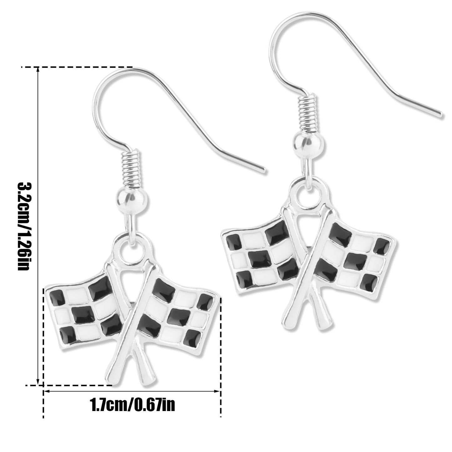 Checkered Flag Drop Earrings, Black and White Checkered Dangle Earrings for Women Race Plaid Charm Earring Racing Earrings Race Day Gifts Race Car Earrings Jewelry