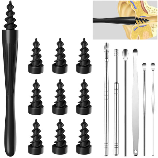 7 in 1 Ear Wax Removal Tool, Q-Grips Ear Wax Removal Reusable and Washable Replacement Soft Silicone Tips for Cleaner Earwax, Ear Wax Removal Kit Contains 3 Types of Ear Cleaner Tools (Deep Black)