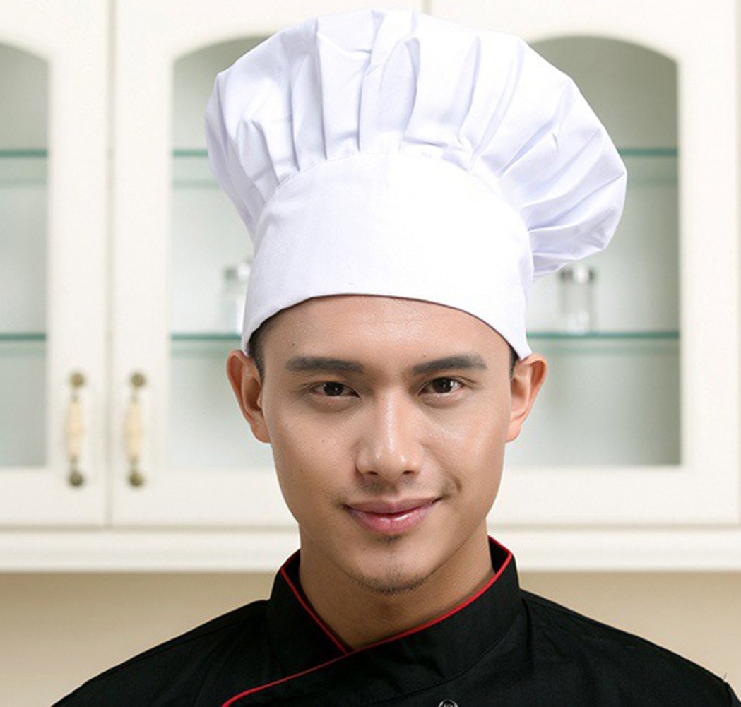 Hyzrz Chef Hat Adult Adjustable Elastic Baker Kitchen Cooking Chef Cap (White)