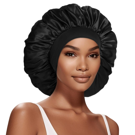 Gorro de satén extragrande para el pelo, gorro de seda de 17 pulgadas para dormir, gorro de seda gigante para dormir para mujeres, trenzas, cabello rizado, 1 pieza (negro)