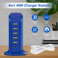 USB Charging Station Upoy, 6 Ports Charging Blocks, USB Power Hub with C Port, Charging Dock for Electronics Organizer, Multi Charger 40W, Compatible with Kindle, iPhone, Ipad, Airpods, Tech Gadgets