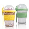 salda 2 Pack 20 oz Breakfast On the Go Cups, Take and Go Yogurt Cup with Topping Cereal Cup with spoon, Overnight Oats or Oatmeal Container Jar, Colorful Set of 2 (Yellow and Green)