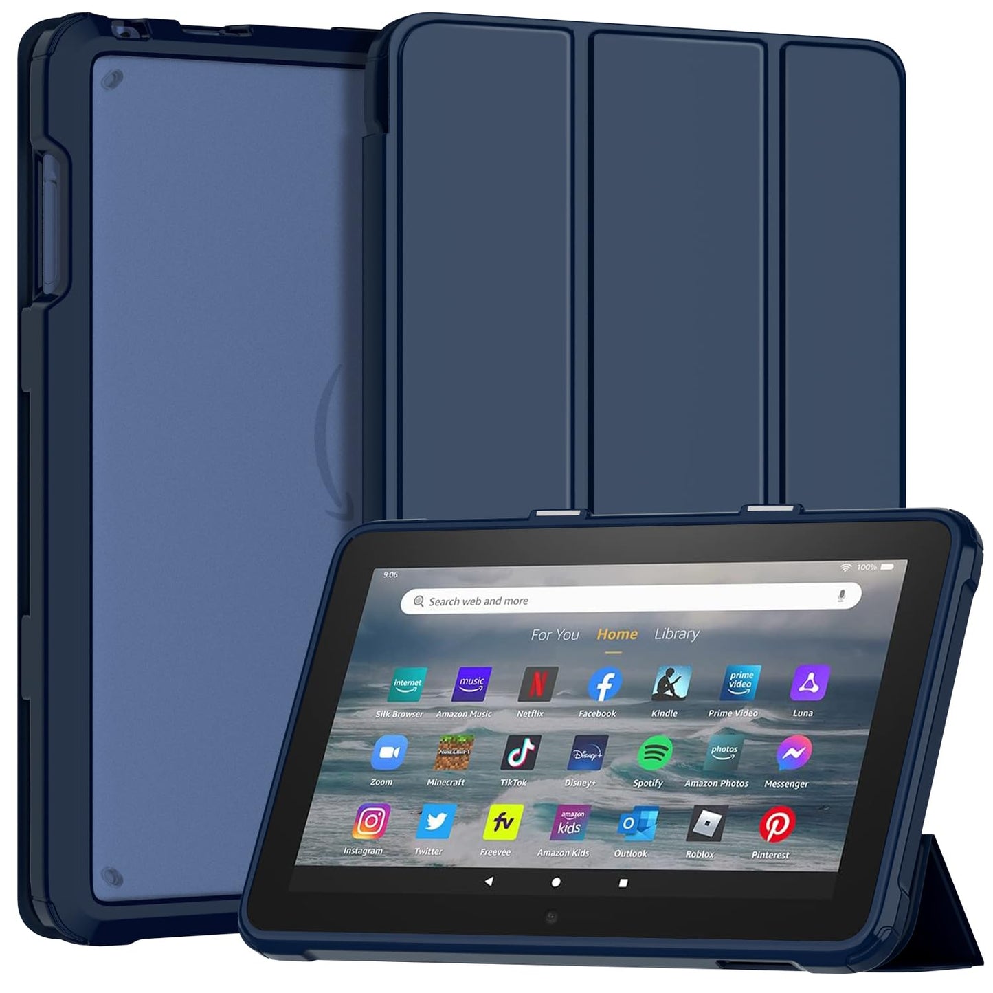 Fire 7 Tablet Case Kids (12th Generation, 2022), DJ&RPPQ Dual Angle Lightweight Trifold Stand with Frosted Transparent Back Case for 7 Kids Tablet, Auto Wake/Sleep, Also for 7in Sony Nokia, Navy Blue