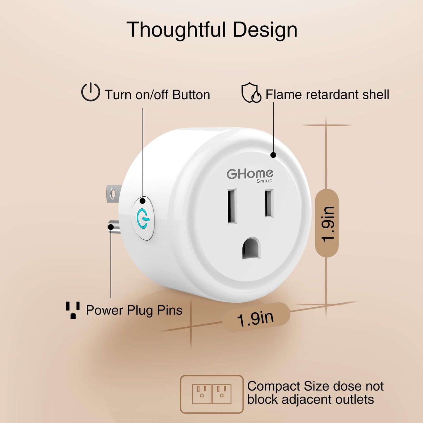 GHome Smart Plug,WiFi Smart Plugs Compatible with Alexa and Google Home,Smart WiFi Outlet with Remote Control and Timer Function,2.4GHz Wi-Fi Only,No Hub Required, ETL FCC Listed,White(4 Pack)