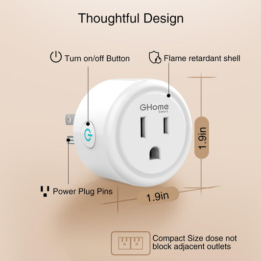 GHome Smart Plug,WiFi Smart Plugs Compatible with Alexa and Google Home,Smart WiFi Outlet with Remote Control and Timer Function,2.4GHz Wi-Fi Only,No Hub Required, ETL FCC Listed,White(4 Pack)