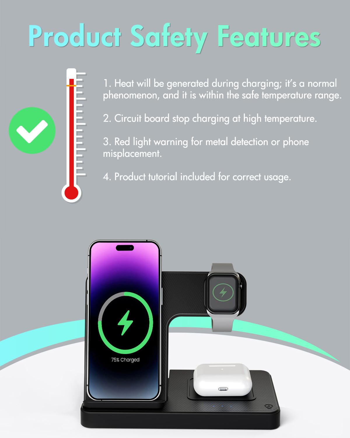 Wireless Charger iPhone Charging Station: 3 in 1 Charger Stand Multiple Devices for Apple - iPhone 16 15 14 Pro Max 13 12 11 - Watch 10 9 8 7 6 5 4 3 2 SE and Ultra Series - Airpods 4 3 2 Pro