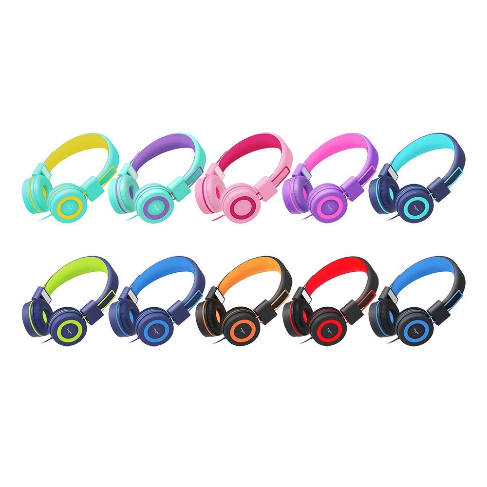 ELECDER i37 Kids Headphones Children Girls Boys Teens Foldable Adjustable On Ear Headphones 3.5mm Jack Compatible Cellphones Computer MP3/4 Kindle School Tablet Green/Purple