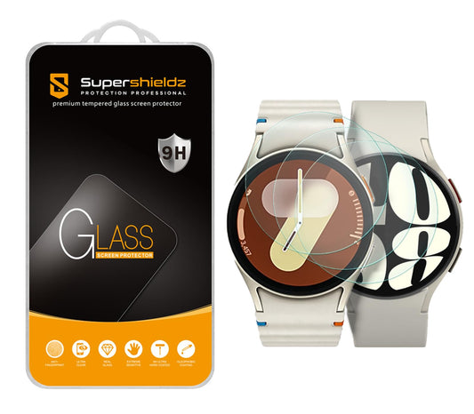 Supershieldz (lot de 3) Conçu pour Samsung Galaxy Watch 7 (40 mm) / Watch 6 (40 mm) / Watch FE (40 mm) / Watch 5 (40 mm) / Watch 4 (40 mm) Protecteur d'écran en verre trempé, anti-rayures, sans bulles