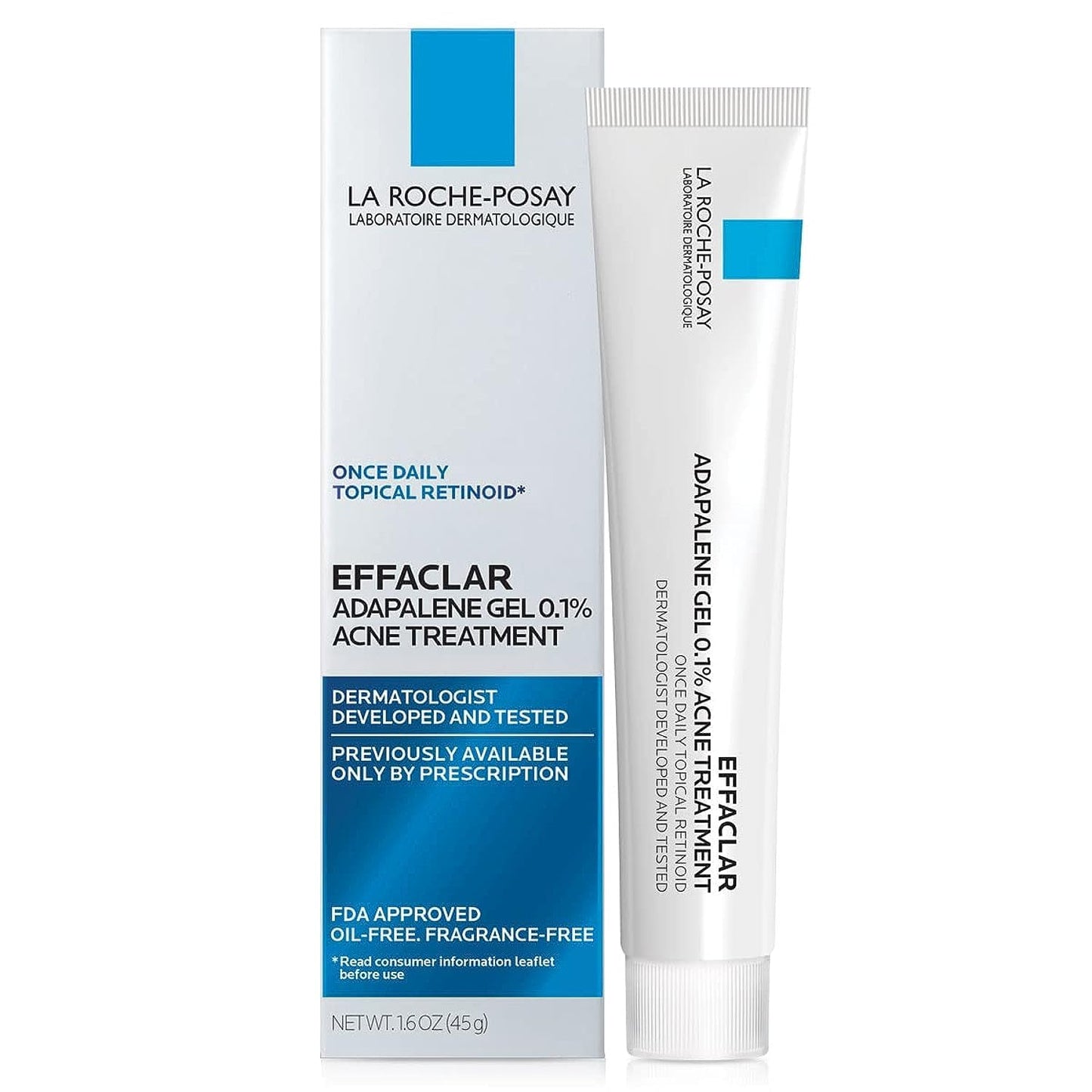 La Roche-Posay Effaclar Adapalene Gel 0.1% Acne Treatment | Retinoid Acne Cream | Acne Medication | Acne Gel For Blackheads & Whiteheads | Oil Free | Helps Clear And Prevent Acne & Clogged Pores