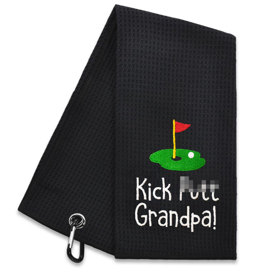 Hafhue Kick Put Grandpa Embroidered Golf Towel, Grandpa Golf Towel, Golf Accessories for Men, Golf Gift for Dad Grandpa, Birthday for Grandpa Golf Fan, Retirement Gift for Grandpa