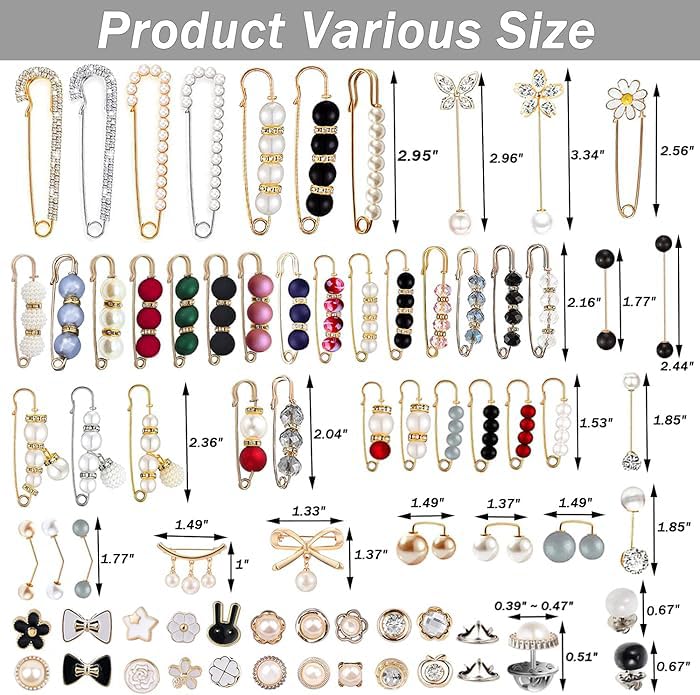 145 Pcs Brooch Pins, Sweater Shawl Hat Clip Neckline Pins Double Faux Pearl Brooches for Women Fashion Cover Up Buttons Clothing Dress Decoration Accessories Pant Waist Tightener Safety Pins