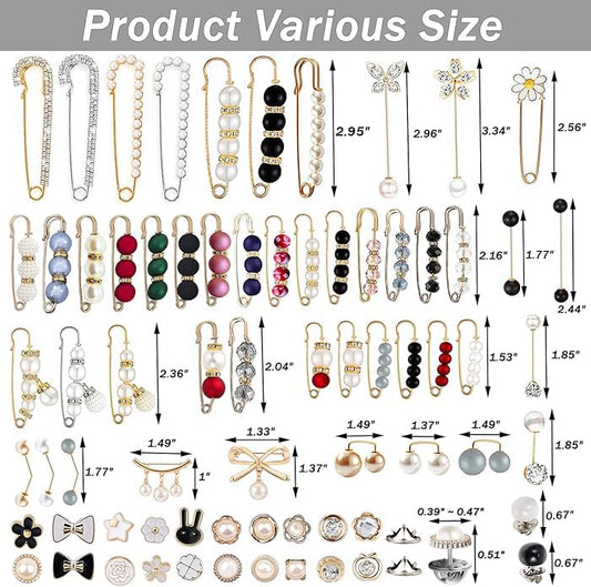 145 Pcs Brooch Pins, Sweater Shawl Hat Clip Neckline Pins Double Faux Pearl Brooches for Women Fashion Cover Up Buttons Clothing Dress Decoration Accessories Pant Waist Tightener Safety Pins