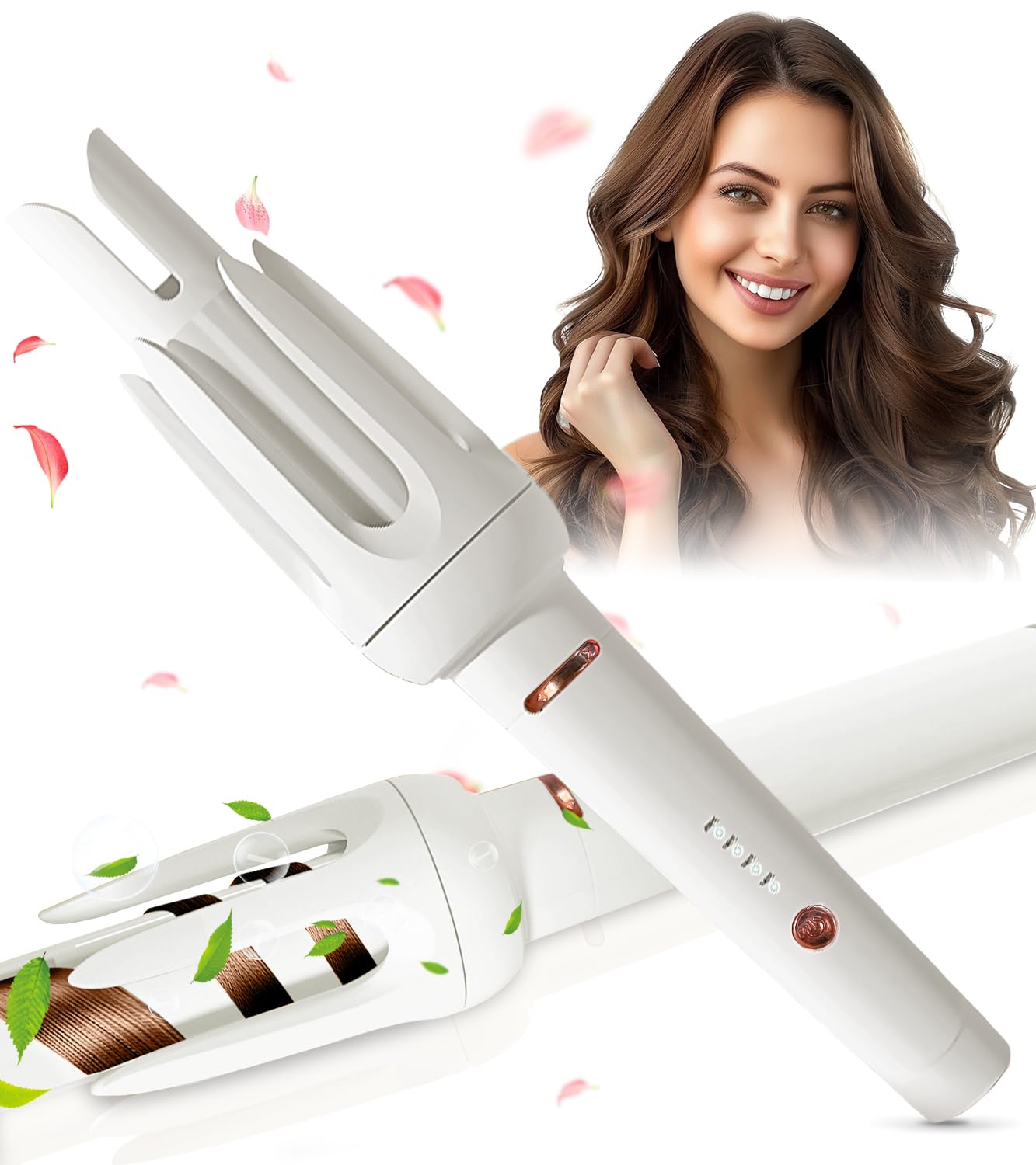 Auto Hair Curler, Automatic Curling Iron with 4 Temperature & 3 Timer, Automatic Shut-Off, Anti-Scald, Anti-Tangle Rotating Curling Wand for Hair Styling, White