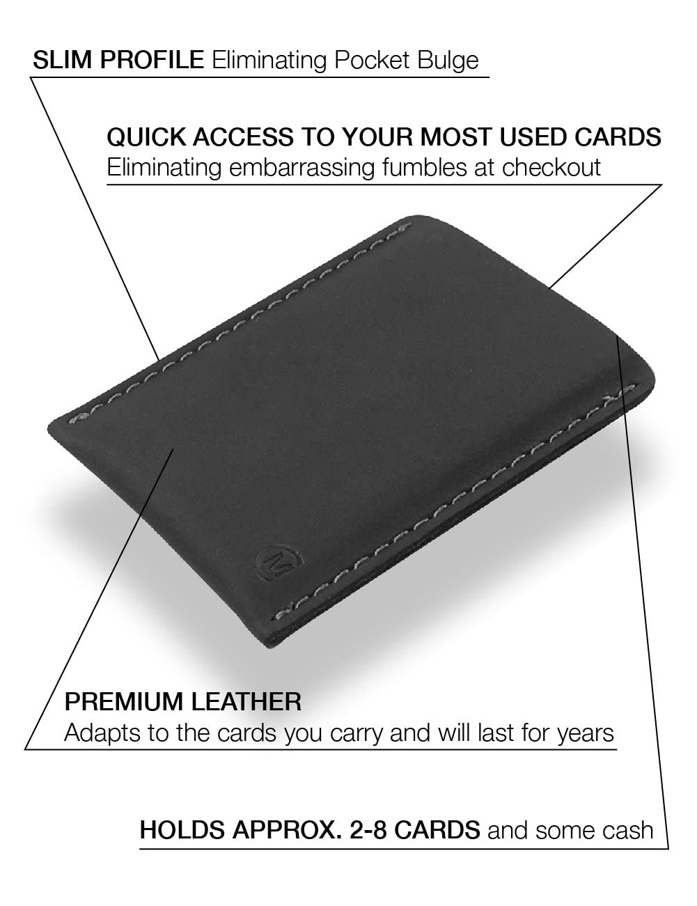 Porte-cartes minimaliste en cuir moderne, portefeuille minimaliste pour hommes et femmes, porte-cartes de crédit fin, petit porte-cartes de visite, portefeuille porte-cartes, portefeuille pour cartes avec poche avant - Protection complète (noir)