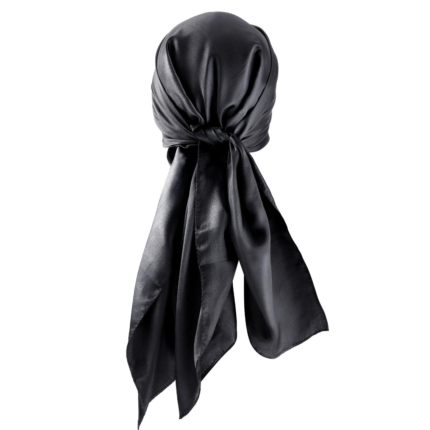 Tyqour 35inch Hair Scarf for Black Women Hair Silk Scarfs Satin Head Scarf Square Scarf Bandanas Hair Wraps Scarf for Women(Black)