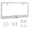 Améliorez votre trajet avec des cadres de plaque d'immatriculation Bling - Accessoires de voiture mignons et féminins pour femmes avec décor en diamant et strass, scintillants et élégants - Idéal comme cadeau (nœud blanc + rose)