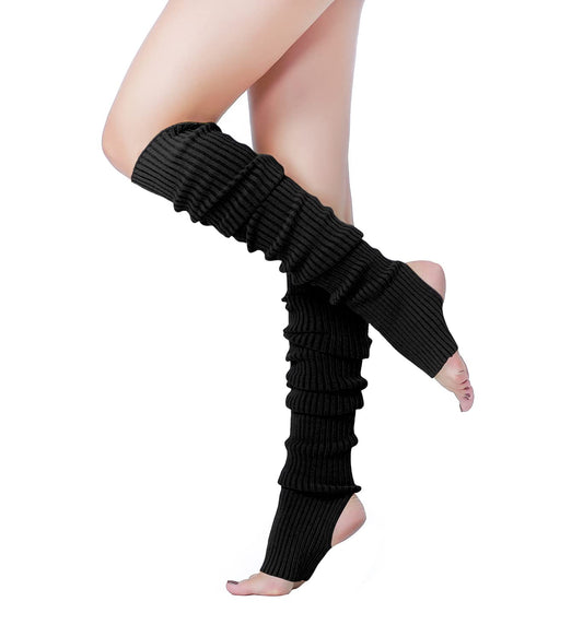 v28 Long Leg Warmer, Women’s Men 80s Party Ribbed Knit Dance Sports (71Black)