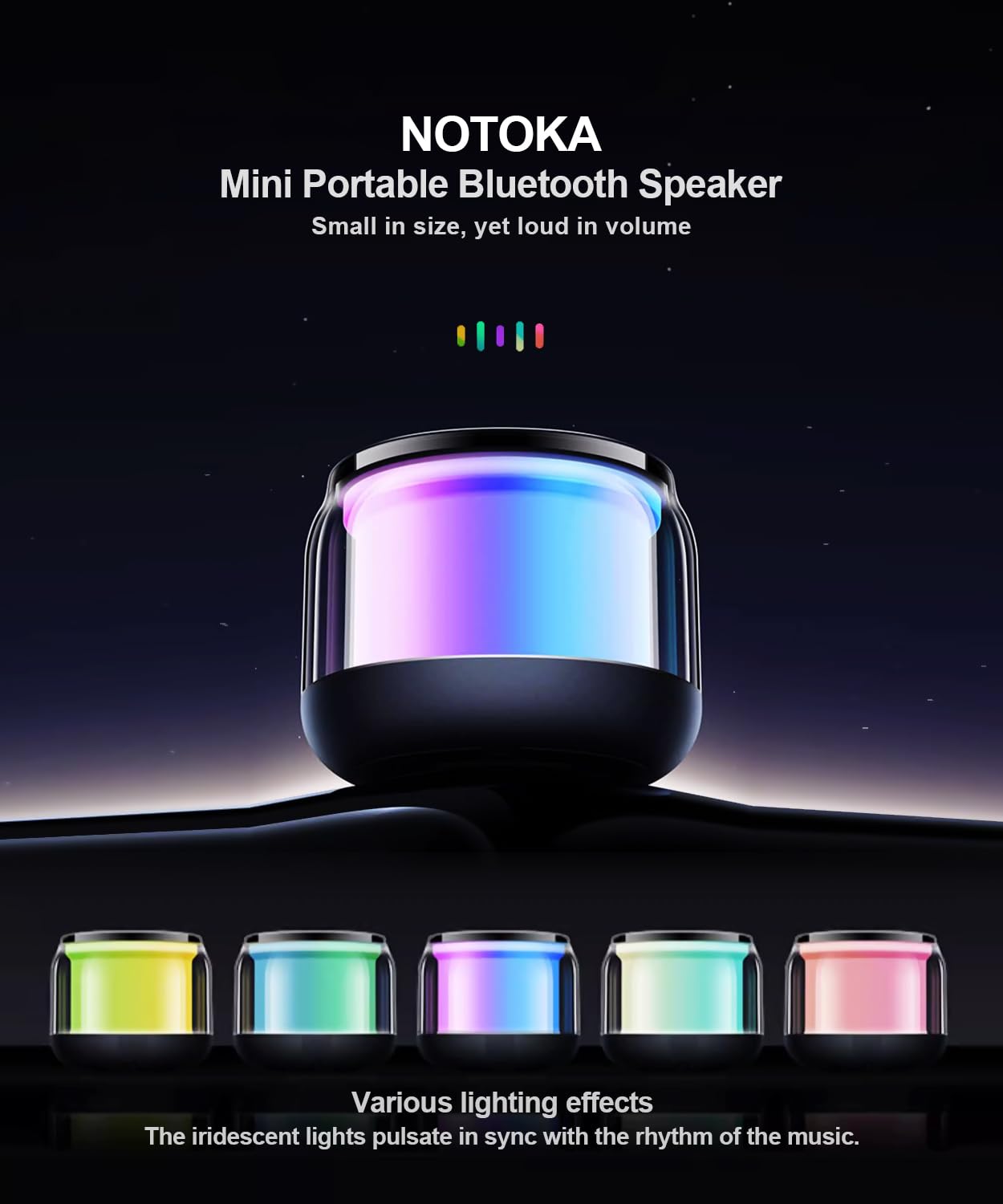 NOTOKA Mini Portable Bluetooth Speakers Wireless,TWS Pairing Small Bluetooth Speaker，with Lights and Lanyard,Gifts for Women/Girls, Boys and Kids for Christmas