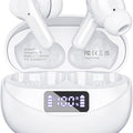 Wireless Earbuds, Bluetooth Headphones 5.3 HiFi Stereo, Wireless Earphones with ENC Noise Cancelling Mic, LED Digital Display in Ear Buds White