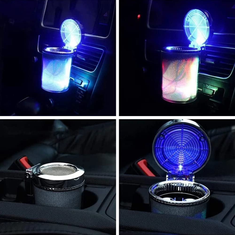 Cendrier de voiture Bosaidong, cendrier automatique avec lumière LED, mini poubelle de voiture, cendrier portable avec couvercle adapté à la plupart des véhicules, argent