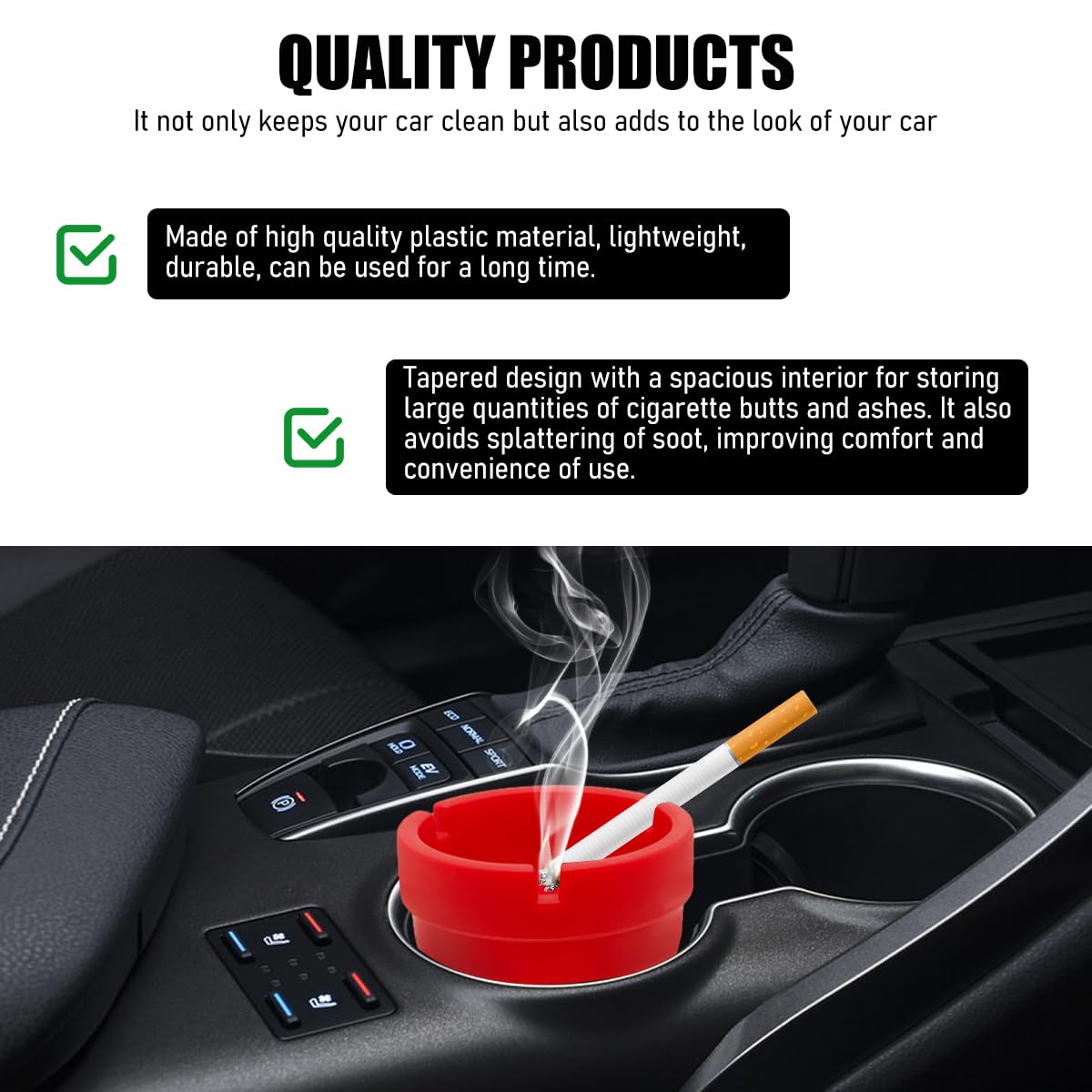 Cendrier de voiture Yourkar, cendrier automatique auto-extinguible sans fumée et anti-odeurs, mini poubelle à cigarettes portable pour la maison et le bureau, cendrier de voiture universel compatible avec la plupart des porte-gobelets (rouge)