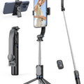 Selfie Stick Tripod with Detachable Phone Holder, 41.7" Extendable Phone Tripod with Remote, 360° Rotatable Tripod Stand for iPhone, Samsung, and Android Smartphones (Black)