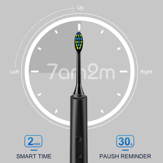 7AM2M Sonic Electric Toothbrush, High Power Rechargeable Toothbrushes, 5 Modes with 2 Minutes Built in Smart Timer, with 4 Brush Heads for Adults and Kids, One Charge for 60 Days (Black)