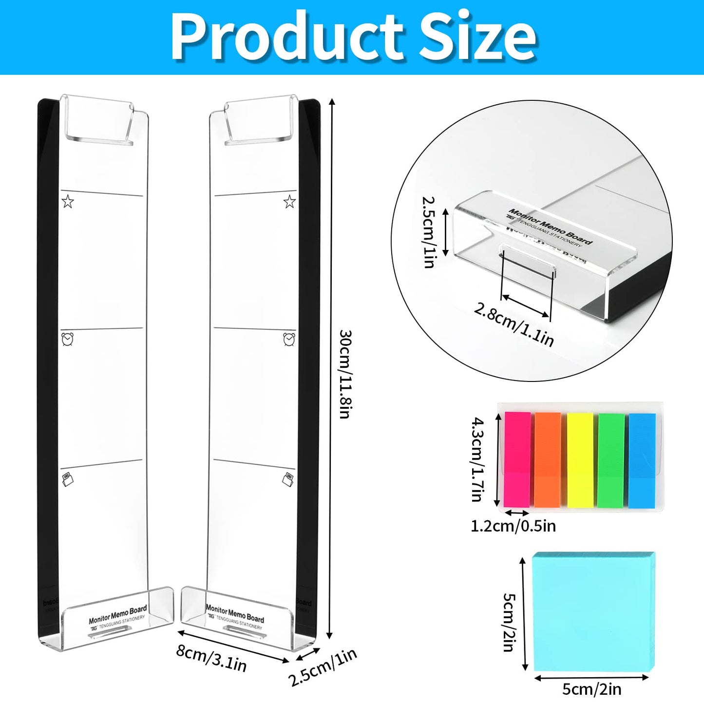 Monitor Memo Board, 2PCS Multifunction Sticky Note Holder for Computer Screen, Acrylic Computer Monitor Memo Board, Office Desk Accessories, Computer Sticky Note Holder with Sticky Notes