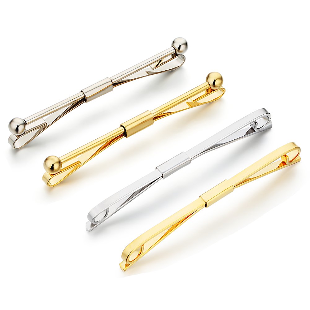 AnotherKiss Men's Silver Tone and Gold Tone Tie Collar Bar Pin Set - 4 Pcs