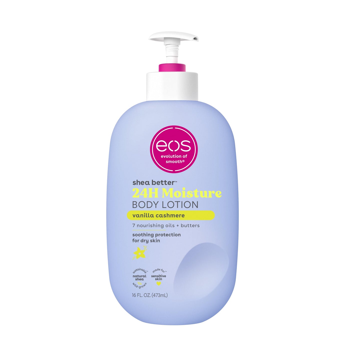 Loción corporal Eos Shea Better Body Lotion - Vanilla Cashmere, cuidado de la piel con humectación durante 24 horas, ligera y no grasosa, elaborada con manteca de karité natural, vegana, 16 fl oz