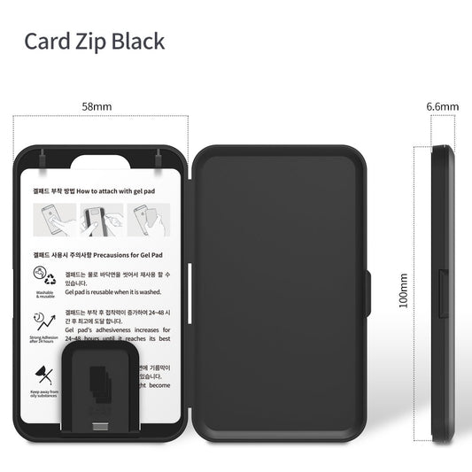 Sinjimoru Stick-On Card Case, Adhesive Card Holder/Ultra Slim Card Holder Case Usable as Phone Wallet or Card Holder for Desk. Card-Zip Black