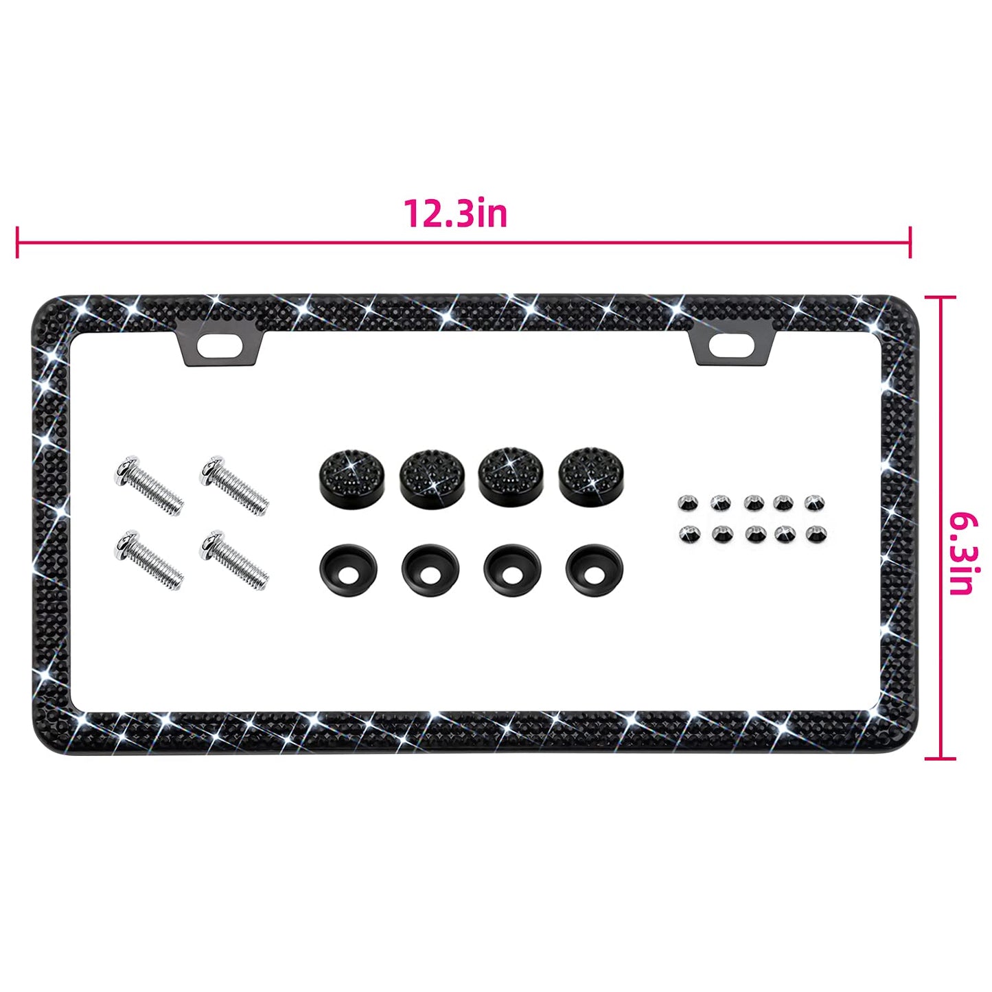 1Pack Bling Rhinestone License Plate Frame for Women，Diamond Sparkly License Plate Frames| Stainless Steel Frames & Over 1200 pcs Finest 14 Facets Black Glass Crystals Premium Diamond+GiftBox（Black）