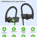 Stiive Bluetooth Headphones, 5.3 Wireless Sports Earbuds IPX7 Waterproof with Mic, Stereo Sweatproof in-Ear Earphones, Noise Cancelling Headsets for Gym Running Workout, 16 Hours Playtime - GreenBlack