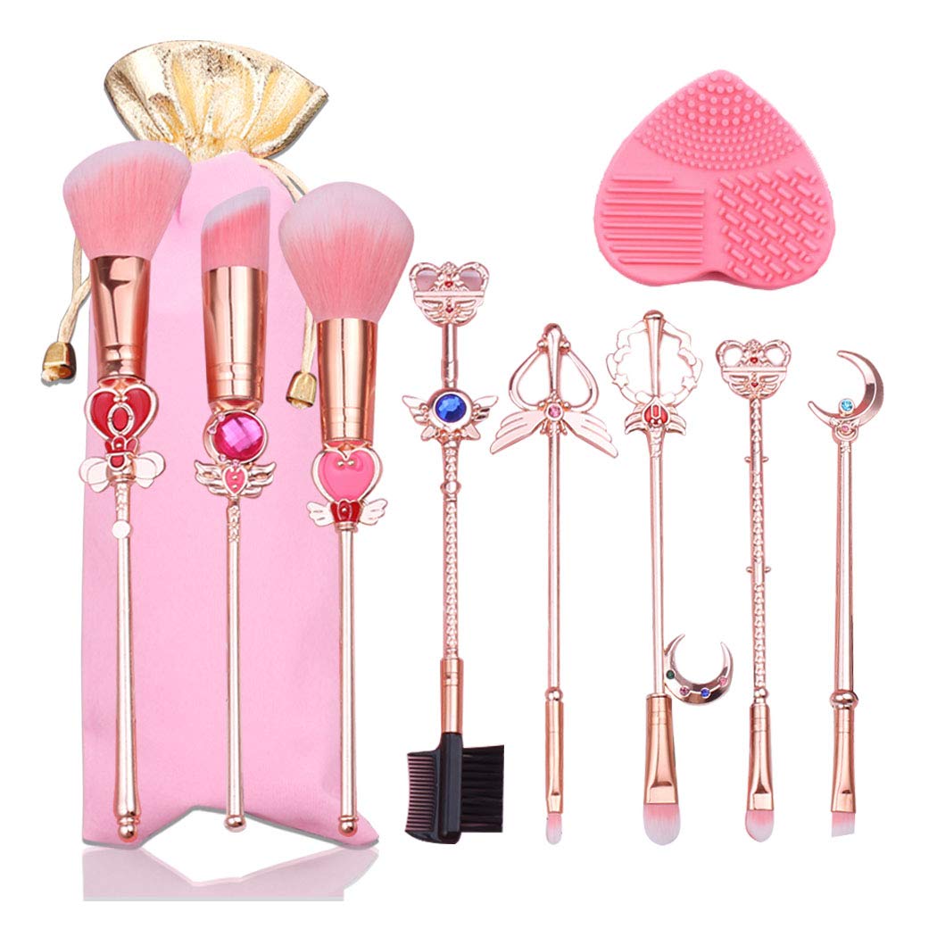 Makeup Brushed Set 8PCs Sailor Moon Magical Girl Golden Cosmetic Brush Tool Pink Eyeshadow Brushes Eyeliner Eyebrow Essential Cosmetic Brush Kits