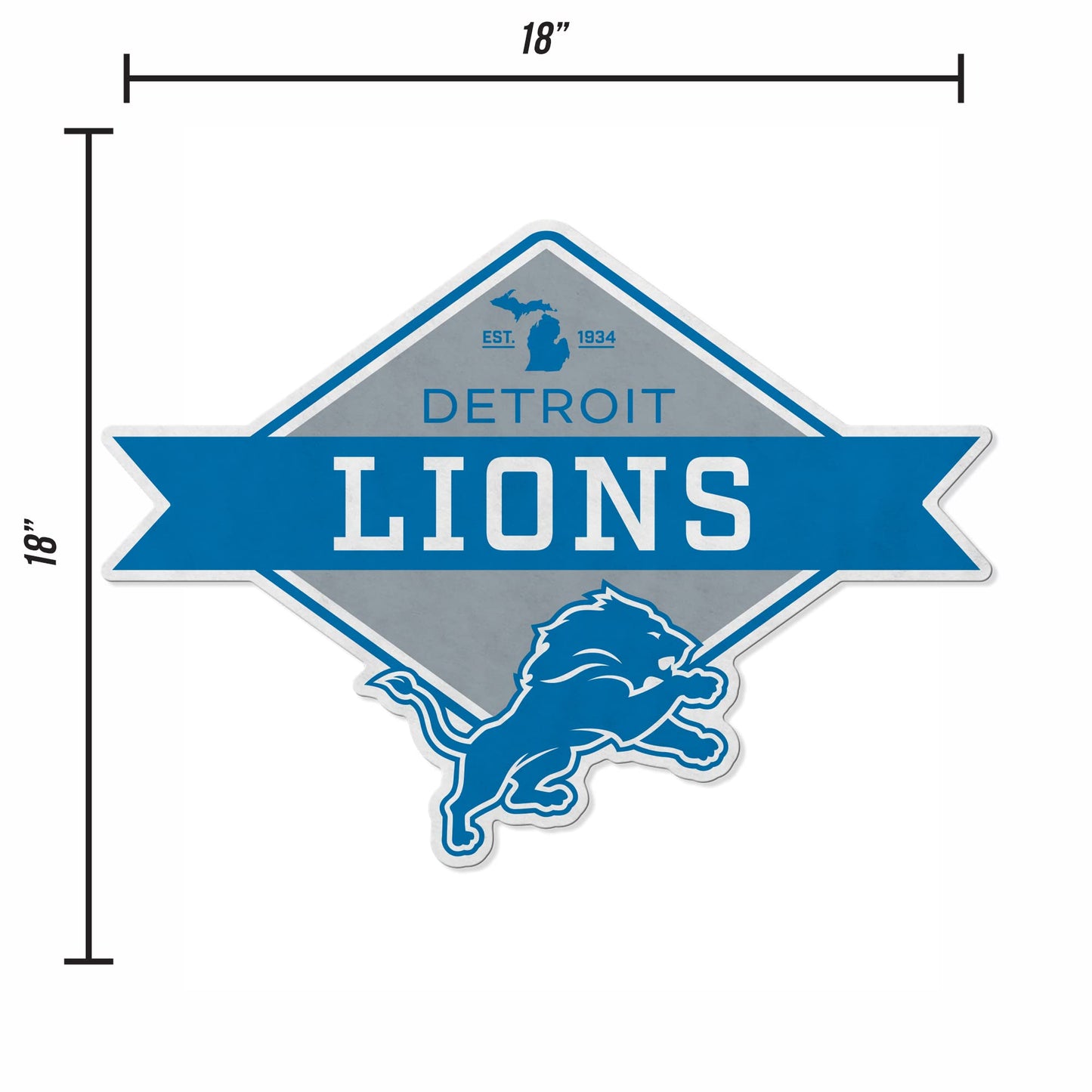 Banderín de corte en forma de diamante de los Detroit Lions de la NFL de Rico Industries: decoración para el hogar y la sala de estar, fieltro suave, fácil de colgar, 18 x 0,10 x 18