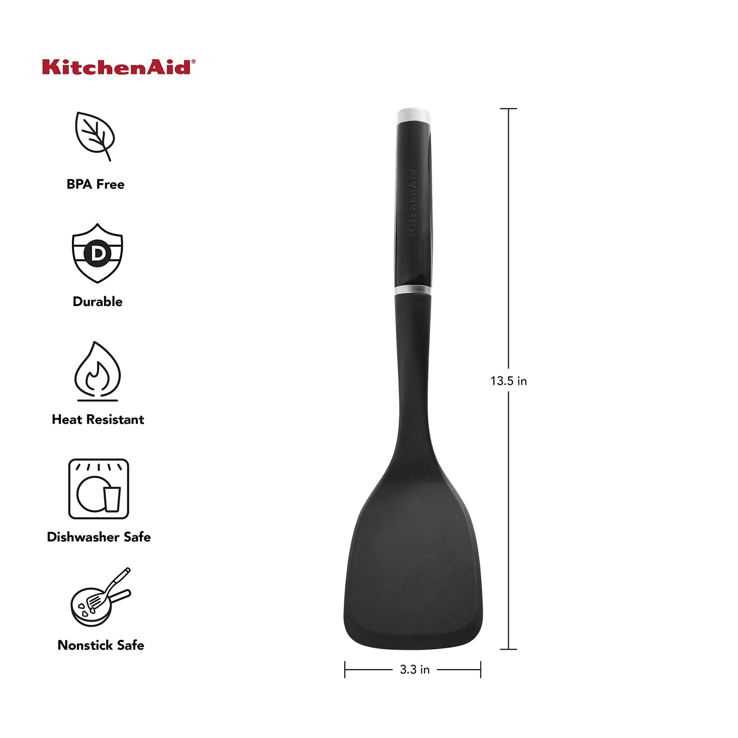 KitchenAid Classic Solid Turner, Black, 13.5x 3.3 Inch