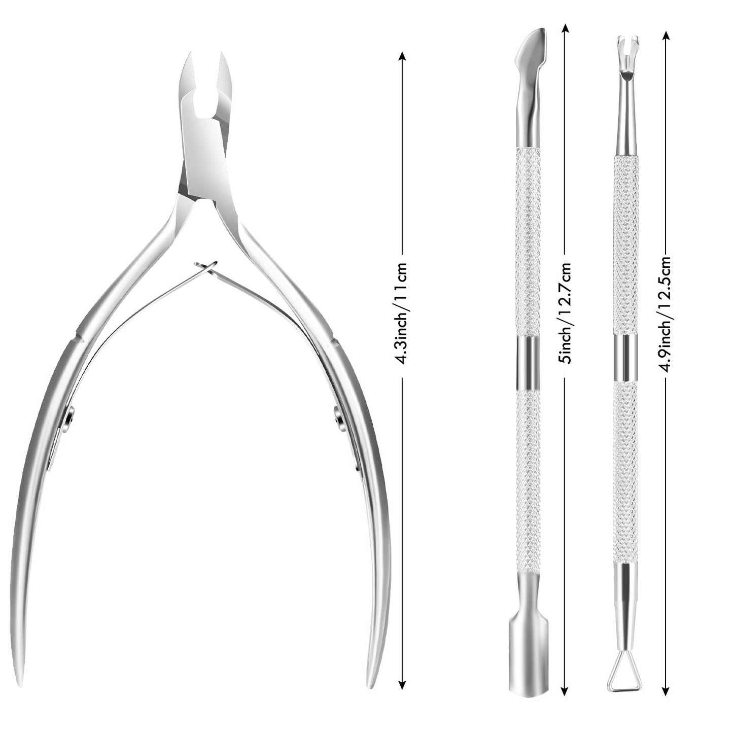 Cuticle Trimmer Cuticle Remover with Cuticle Pusher, XUNXMAS Professional Stainless Steel Durable Pedicure Manicure Tools Cutter Nipper Scissor Clipper for Fingernails and Toenails Dead Skin Silver