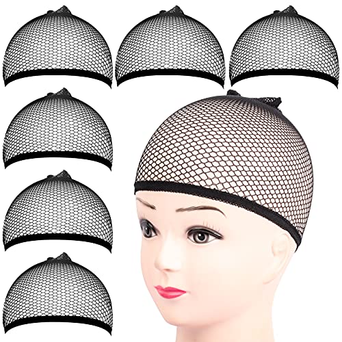 Fandamei 6PCS Wig Cap, 6PCS Black Mesh Wig Cap Net, Closed End Hair Mesh Net, Liner Weaving Caps for Women, Men, Kids, Wig Caps for Halloween, Cosplay