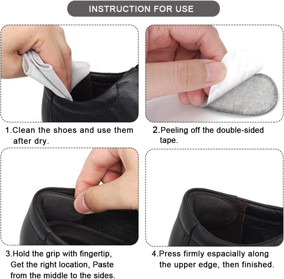 Dr.Foot Heel Grips for Men and Women, Self-Adhesive Heel Cushion Inserts Prevent Slipping, Rubbing, Blisters, Foot Pain, and Improve Shoe Fit - 2pairs + Extra 1 Shoe Horn (Black)