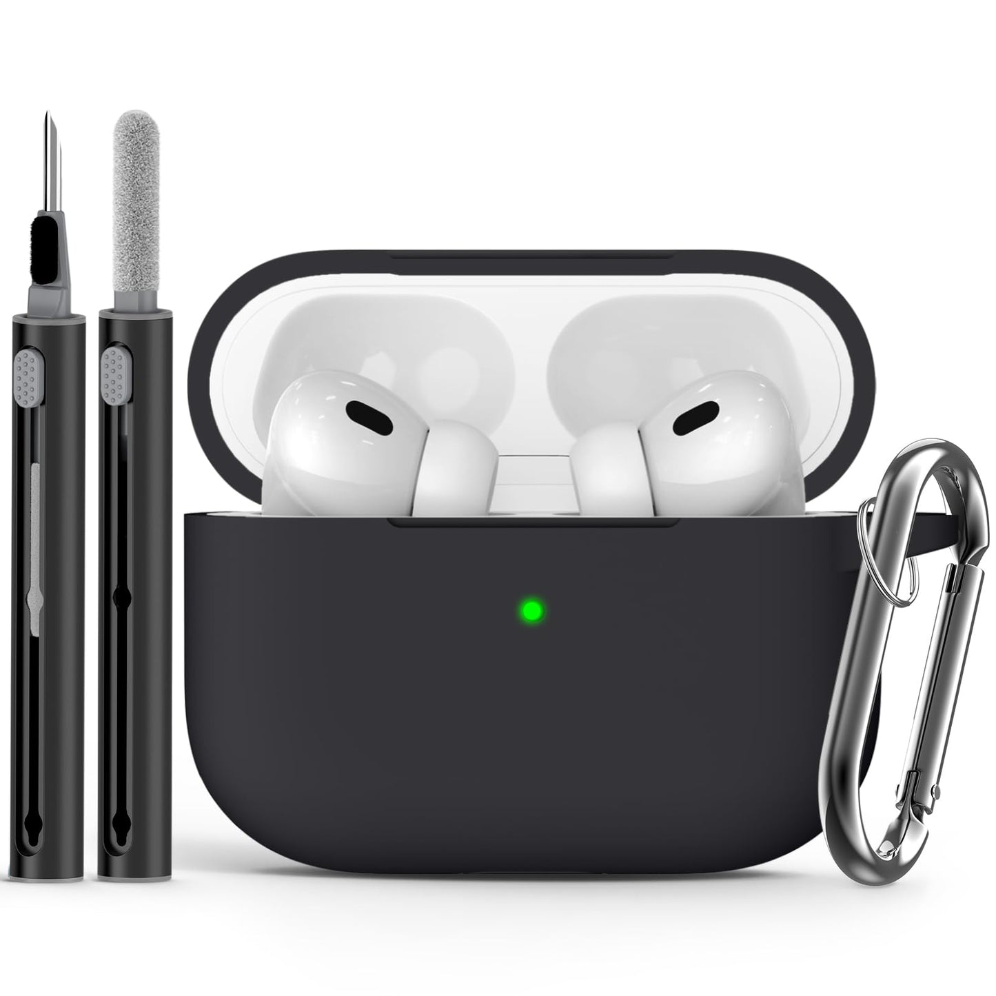 AirPods Pro Case Cover with Cleaner Kit,Soft Silicone Protective Case for Apple AirPod Pro 2nd/1st Generation Case for Women Men,AirPods Pro 2/Pro Case Accessories with Keychain-Black