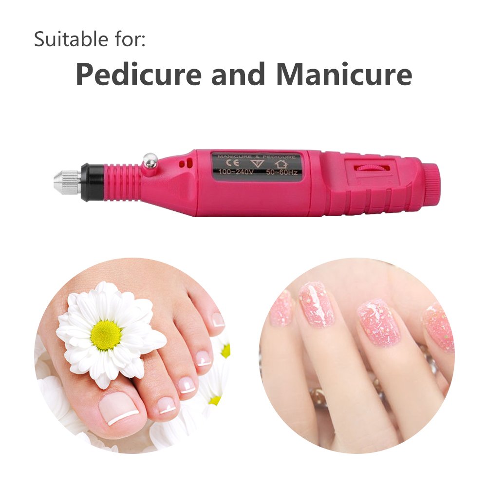 Pinkiou Portable Electric Nail Drill Set Pen Sander Polish Machine Acrylic Gel Removal Manicure Filer Kit with 6 Nail Drill Bits Pedicure Efile Rotary Carver Nail Art Tools