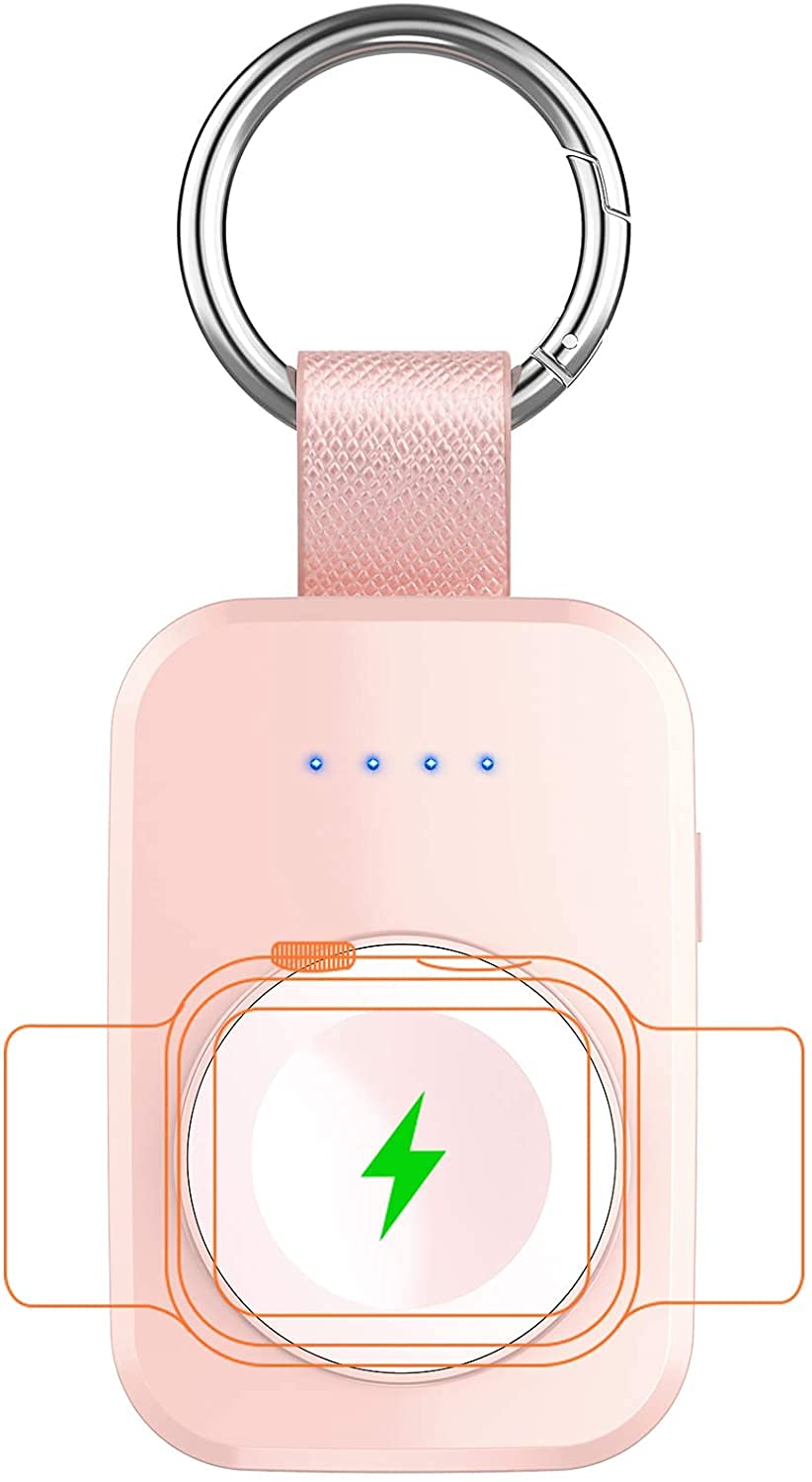 i.VALUX Portable Wireless Charger for Apple Watch Series 10/9/8/UItra/7/6/5/4/3/2/SE/Nike, Compact Magnetic iWatch Charger 1000mAh Power Bank Keychain Style Gift Your Mother Girl Birthday-Pink