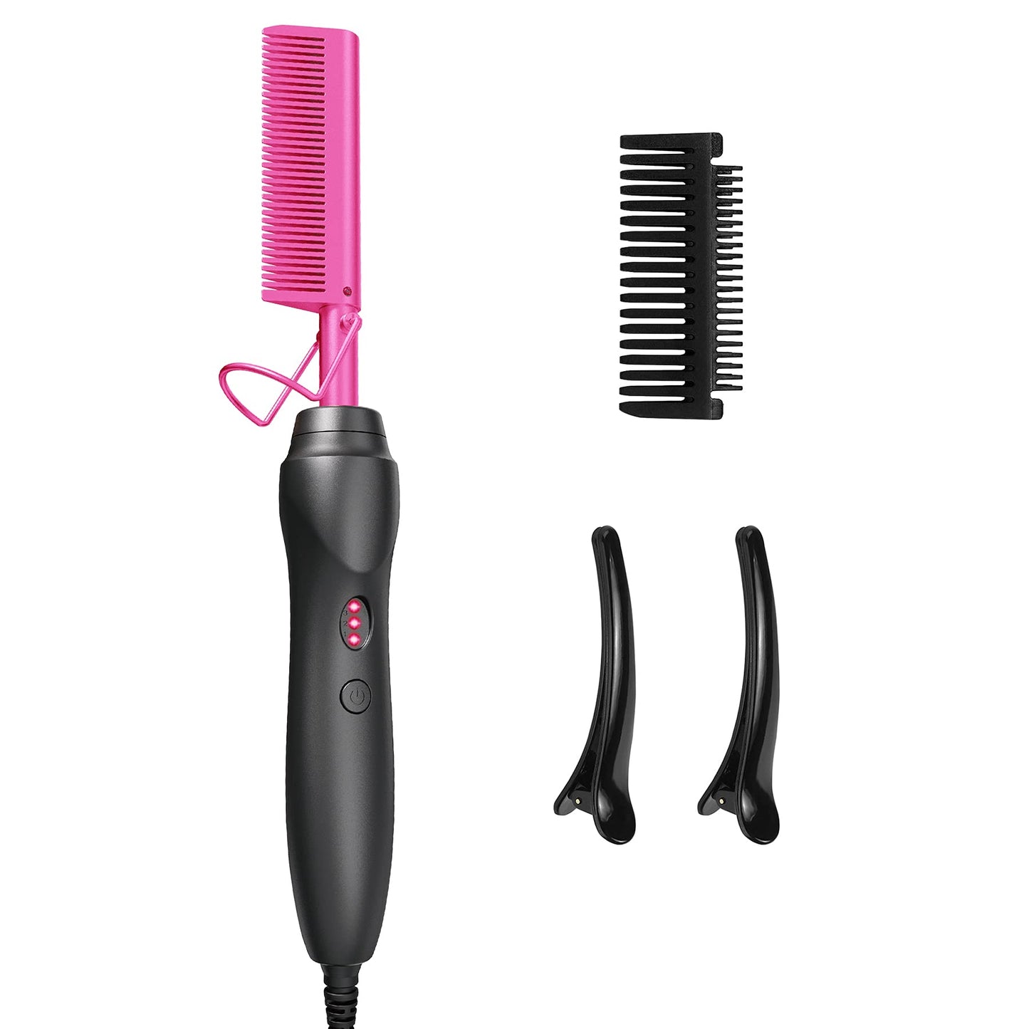 Peine alisador de pelo con calor, peines de presión térmica, peine alisador de pelo eléctrico de cerámica, rizador para cabello negro natural, pelucas de barba, regalo de vacaciones, color rosa