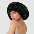 Gorro de satén extragrande para el pelo, gorro de seda de 17 pulgadas para dormir, gorro de seda gigante para dormir para mujeres, trenzas, cabello rizado, 1 pieza (negro)