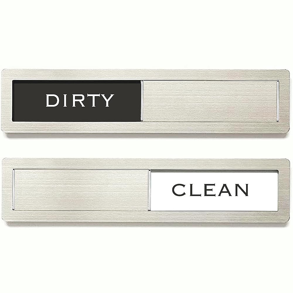 YEWGARB Dishwasher Magnet Clean Dirty Sign, Premium Stainless Steel Black and White Non-Scratch/Kitchen Decor/Easy to Read & Slide/Strong Magnetism Housework Indicator (Black White)