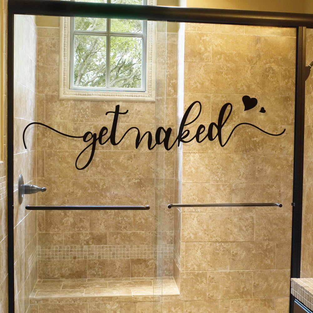 Autocollants de salle de bain Get Naked, décoration murale amusante, impression de lettres, art mural minimaliste 28 × 7 pouces