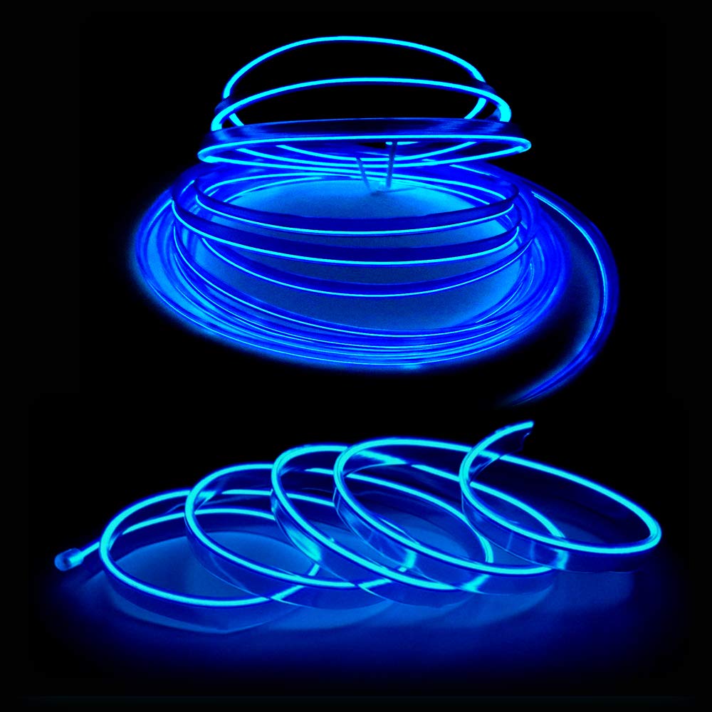 Tira de luces LED para interior de automóvil, cable de neón de 2 m, USB, 5 V, con protección por fusible para decoración de interiores de automóviles, con borde de costura de 6 mm, color azul Maxlaxer El Wire