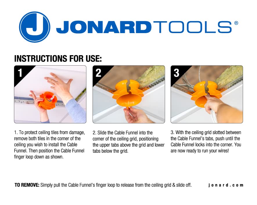 Jonard Tools CPF-215 Cable Funnel Drop Ceiling Protector, Orange