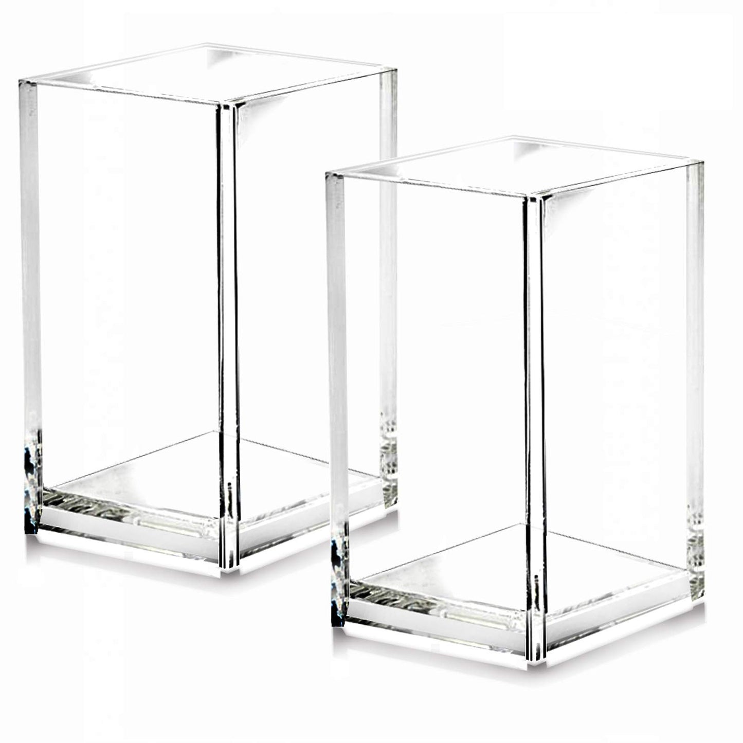 2 Pack Clear Acrylic Pencil Pen Holder Cup,Desk Accessories Holder,Makeup Brush Storage Organizer,Modern Design Desktop Stationery Organizer for Office School Home Supplies,2.6x 2.6x 4 inches