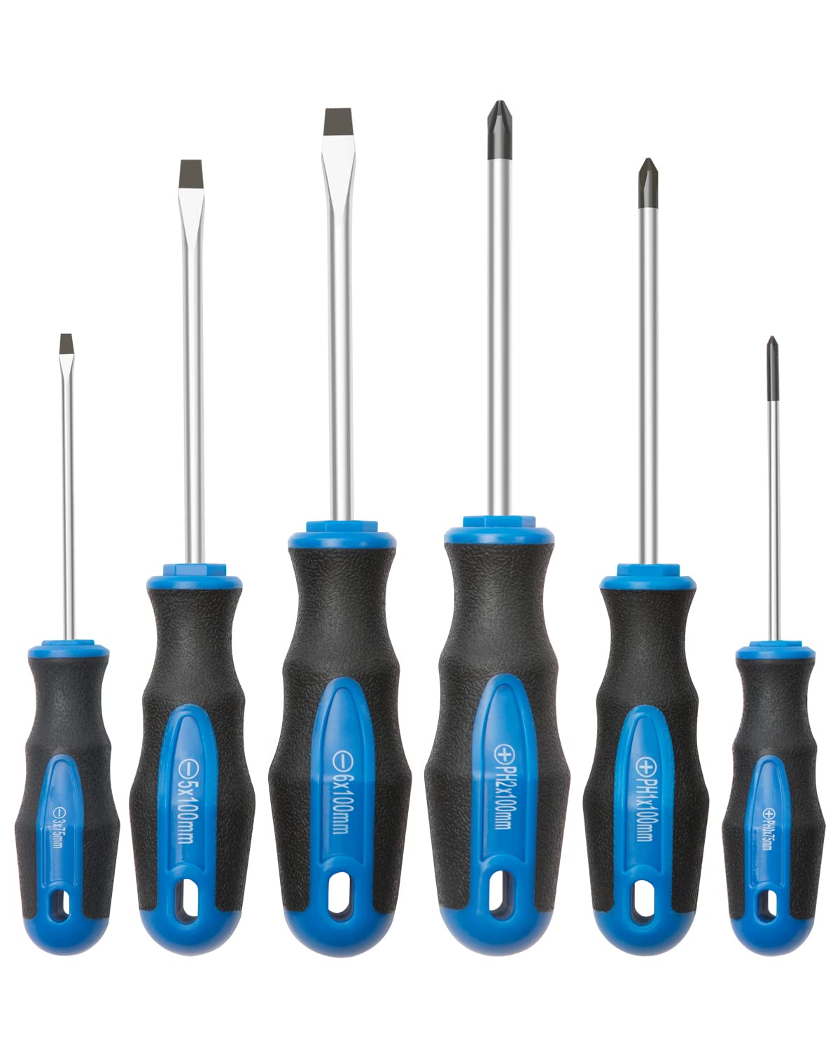 ROTATION 6PCS Magnetic Tip Screwdriver Set, 3 Phillips and 3 Flat, Professional Cushion Grip | 6-Piece Hand Tools Set